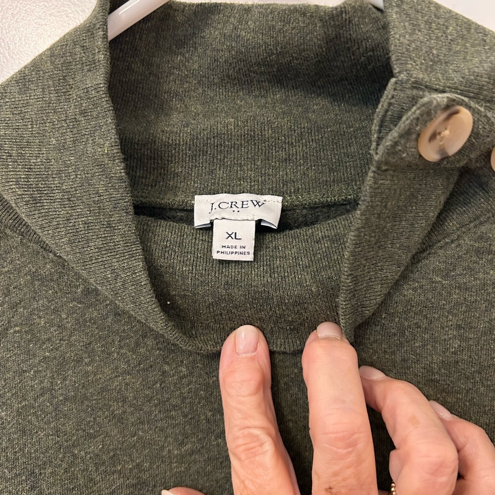 JCrew Green Cowl Neck Sweatshirt with Button Accents. Size XL Super soft & cozy! - Picture 3 of 3